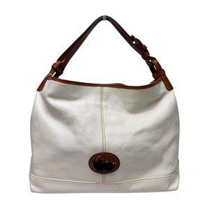 Dooney & Bourke Single Strap Snap Close Leather Shoulder Bag White Brown